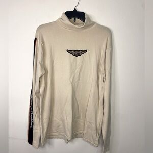 Women's Harley Davidson Tan Long Sleeve Turtleneck Shirt Bikercore Moto Size 2W